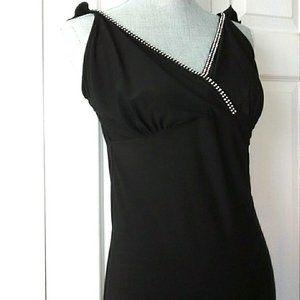 Dressy Black Knit Dress with Rhinestone Trim - Size 8